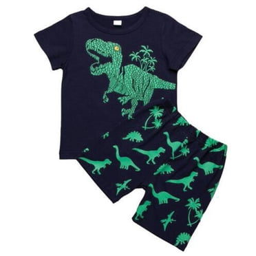 PMVFHDE Clearance Boys 2 Piece Outfits Toddler Kids Boys Summer Short Sleeve Dinosaur T Shirts Tops Shorts Outfits Clothes Set 2 To 7 Years Toddler Boy Outfits,Green,5 Years