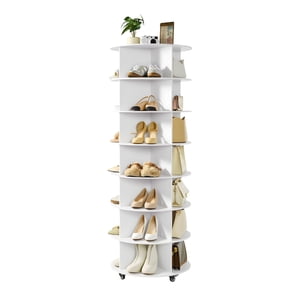 VEVOR 7 Tour rotative de chaussures avec roues, mobile 360° Afficheur de carrousel, étagère organisateur paresseuse Susan pour salon, entrée, blanc