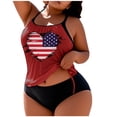 thumbnail image 1 of FAVIPT Plus Size Beach Tankini for Women USA Flag Heart Print Bathing Suit Modest Ruched Padded Swimwear Wine,XXXXL, 1 of 5