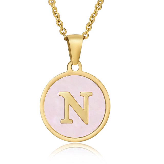 Colliers, Collier Lettre Coquille Mignonne pour Filles, Pendentifs Pièce pour Filles en Acier Inoxydable Colliers Initiale pour Femmes Bijoux Rond