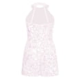 thumbnail image 2 of Yanarno Combinaison Short de Danse pour Filles, Col Licou, Paillettes, Fête de Noël, Rumba Samba, Rose, 8, 2 of 5