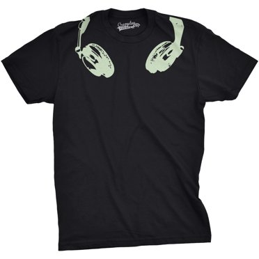 T-shirt pour Hommes avec Écouteurs Phosphorescents, Cool, pour Amateur de Musique, DJ, T-Shirt Graphique Drôle (Noir) - 4TG