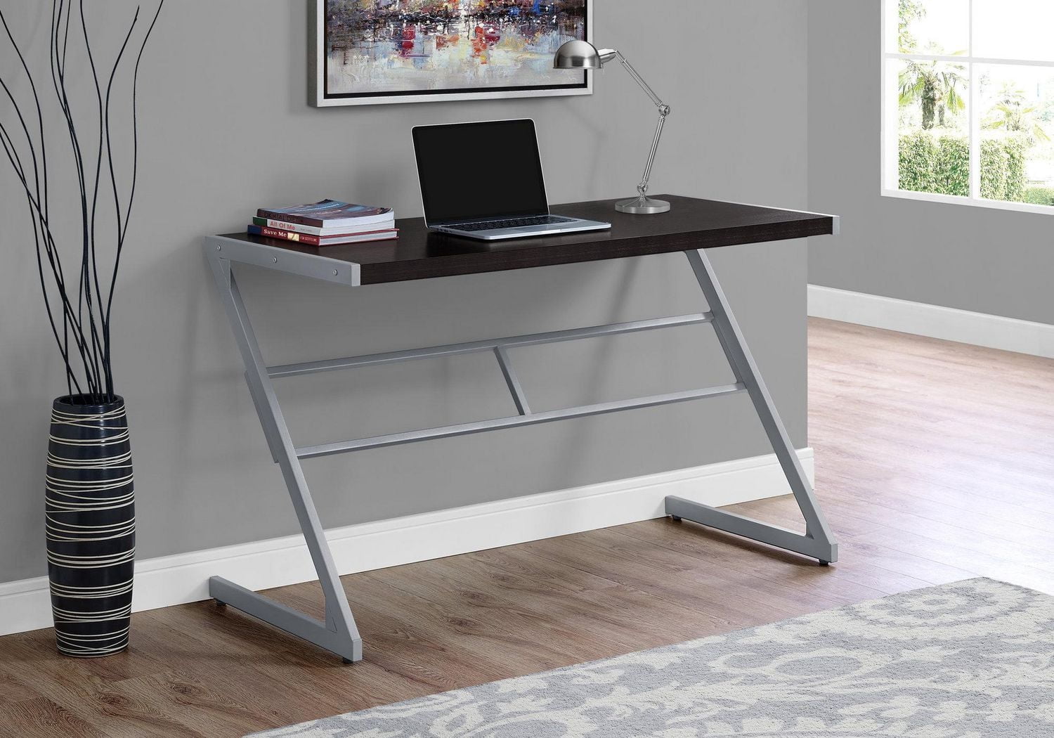 Monarch Specialties Computer Desk, Home Office, Laptop, 48"l, Work, Metal, Laminate, Brown, Grey, Contemporary, Modern