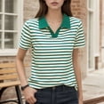 thumbnail image 2 of Fgnfyis T-Shirt à Manches Courtes Rayé pour Femme, Col Rond Décontracté, Haut pour Usage Quotidien Printemps Été Automne, Blouse Confortable avec Design de Col Classique, Hauts pour Femmes Décontractés Vert TTG, 2 of 5