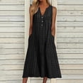 thumbnail image 1 of SMihono Robe Maxi Bohème d'Été pour Femmes Grande Taille Mode pour Femmes Décontractée Sans Manches à Col en V à Boutons à Rayures Imprimées avec Poche Robe Maxi Robe de Plage Évasée, 1 of 5
