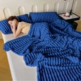 thumbnail image 4 of Blue 100Cm Year-Round Fleece Throw Blanket Lightweight Design Reversible Texture Microfiber #02CJf, 4 of 6