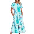 thumbnail image 2 of Robes pour Femmes 2024 Été Surdimensionnée Décontractée à Manches Courtes Col Rond Robe Décontractée Fluide à Étages Maxi Robe de Plage avec Poches Robe à Imprimé Plume Rabais de 50 % Liquidation!, 2 of 6