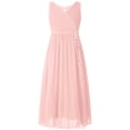 thumbnail image 1 of YUUMIN Robe de Fête Élégante en Chiffon Perlé pour Filles Sans Manches Froncée Col en V Robe de Demoiselle d'Honneur Rose 12, 1 of 5