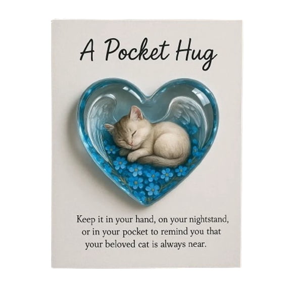 Figurine Souvenir en Résine de Chat Endormi en Forme de Cœur de Poche Commémorative Cadeau Attentionné pour les Propriétaires d'Animaux en Deuil Amoureux des Animaux Jeton de Souvenir pour la Perte d'Ami Félin