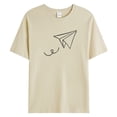 thumbnail image 3 of BOBOGOJP Shirts T - pour Hommes à Motif, Coupe Ajustée, Manches Courtes, Uni, Col Bateau (Beige,P), 3 of 5