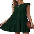 thumbnail image 1 of Women Casual Pleated Dress  Adults Spring Solid Color  Neck Short Sleeve One-piece, 1 of 4