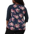 thumbnail image 3 of Agnes Orinda Women's Plus Size 3/4 Raglan Sleeve Floral Contrast Color Blouse 4X Navy Blue, 3 of 8