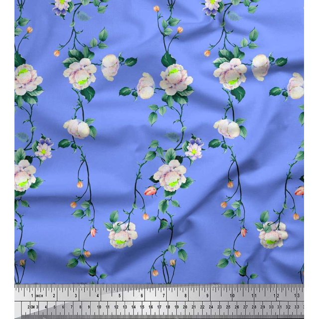 Soimoi Moss Georgette Fabric Leaves & Peony Floral Decor Fabric Printed Yard 42 Inch Wide