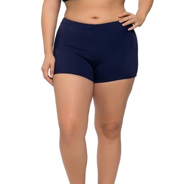 Womens Plus Size Swim Shorts Solid High Waisted Boyleg Swim Bottoms