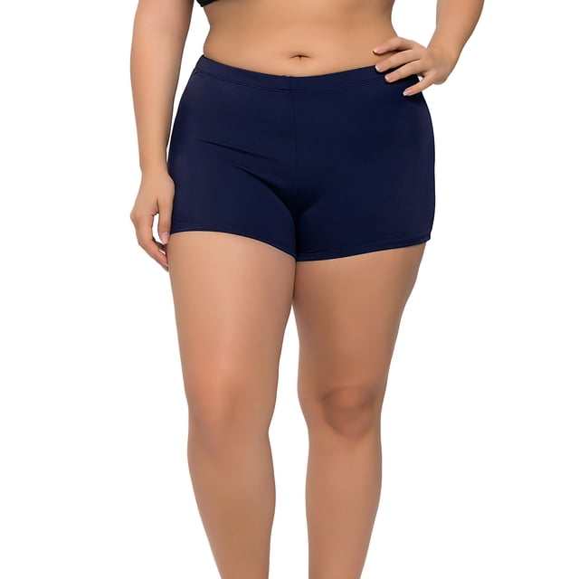 Womens Plus Size Swim Shorts Solid High Waisted Boyleg Swim Bottoms