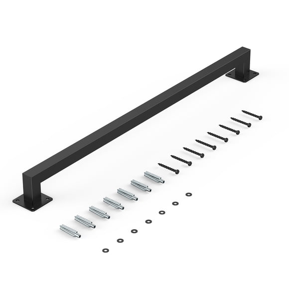 KFFKFF Wall Mounted Stair Handrail, 4ft Black Iron Staircase Handrail Indoor, 250lbs Load Capacity, Industrial Railing Hand Rail for Steps, Square Tube for Loft Porch Deck, 2 Sections