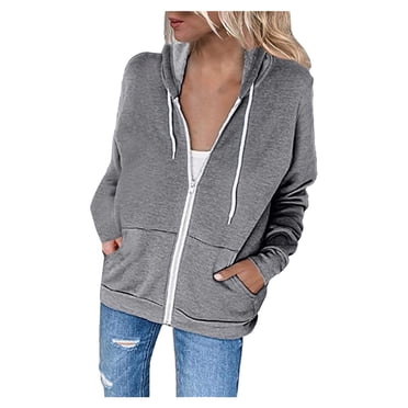 jsaierl Hoodies for Women Casual Solid Zip Up Drawstring Sweashirt Top Lightweight Workout Outwear Sweatshirt Long Sleeve Jogger Hooded Jacket