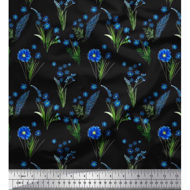 Soimoi Polyester Crepe Fabric Leaves & Aster Floral Print Fabric by Yard 42 Inch Wide