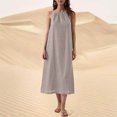 thumbnail image 2 of Kaemgyyd Robes à Col Licou pour Femmes Été Sans Manches Robe d'Été Décontractée Plage Vacances Fluide Bohème Mi-Longue avec Poches, 2 of 7