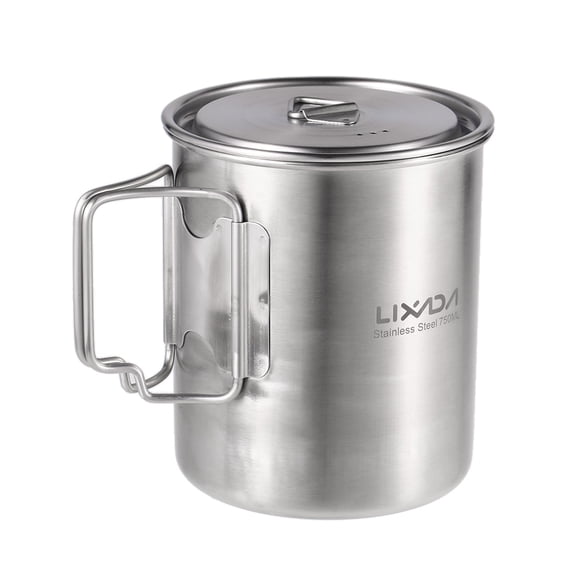 Lixada 750ml Cup Outdoor Stainless Steel Cup Mug with Foldable Handles and Lid for Camping Hiking Backpacking
