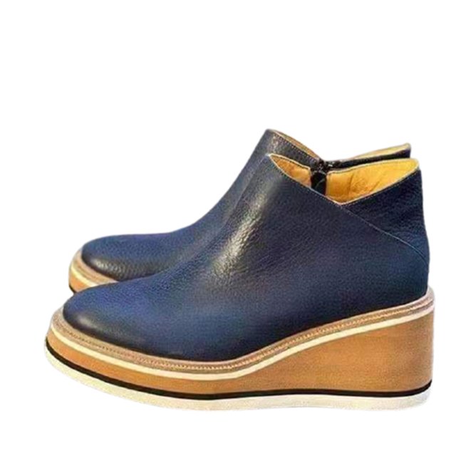 Bottes pour Femmes de Couleur Unie Bout Rond Chaussures Compensées Chaussures Décontractées à la Mode
