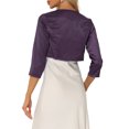 thumbnail image 3 of INSPIRE CHIC Boléro de Soirée Élégant pour Femme à devant Ouvert, Manches 3/4, Cardigan en Satin, Violet Foncé, TP, 3 of 5