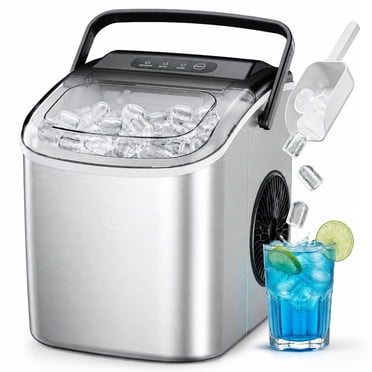 Simzlife Countertop Ice Maker with Handle, 9 bullet Ice in 6 Mins, 26Lbs/24H, Self-Cleaning, Portable Ice Maker with Basket and Scoop