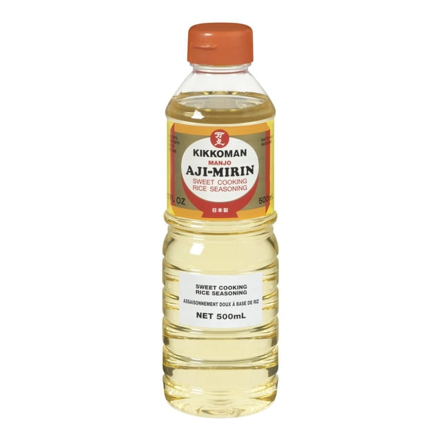 Kikkoman Manjo Aji-Mirin Assaisonnement pour Vin de Riz de Cuisson Sucrée dans une Bouteille en Plastique Transparente de 500 ml avec Bouchon orange et Étiquette Jaune-Rouge, Utilisé pour Ajouter une Saveur Légèrement Sucrée et Riche aux Plats Japonais comme le teriyaki, le sukiyaki et le tempura, Idéal pour marinades et Glaçades.