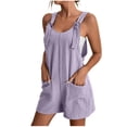 thumbnail image 1 of AherBiu Boho Jumpsuit for Women Short Beach Suspenders One-Piece Summer Outfits Solid Color Rompers with Pockets, 1 of 7
