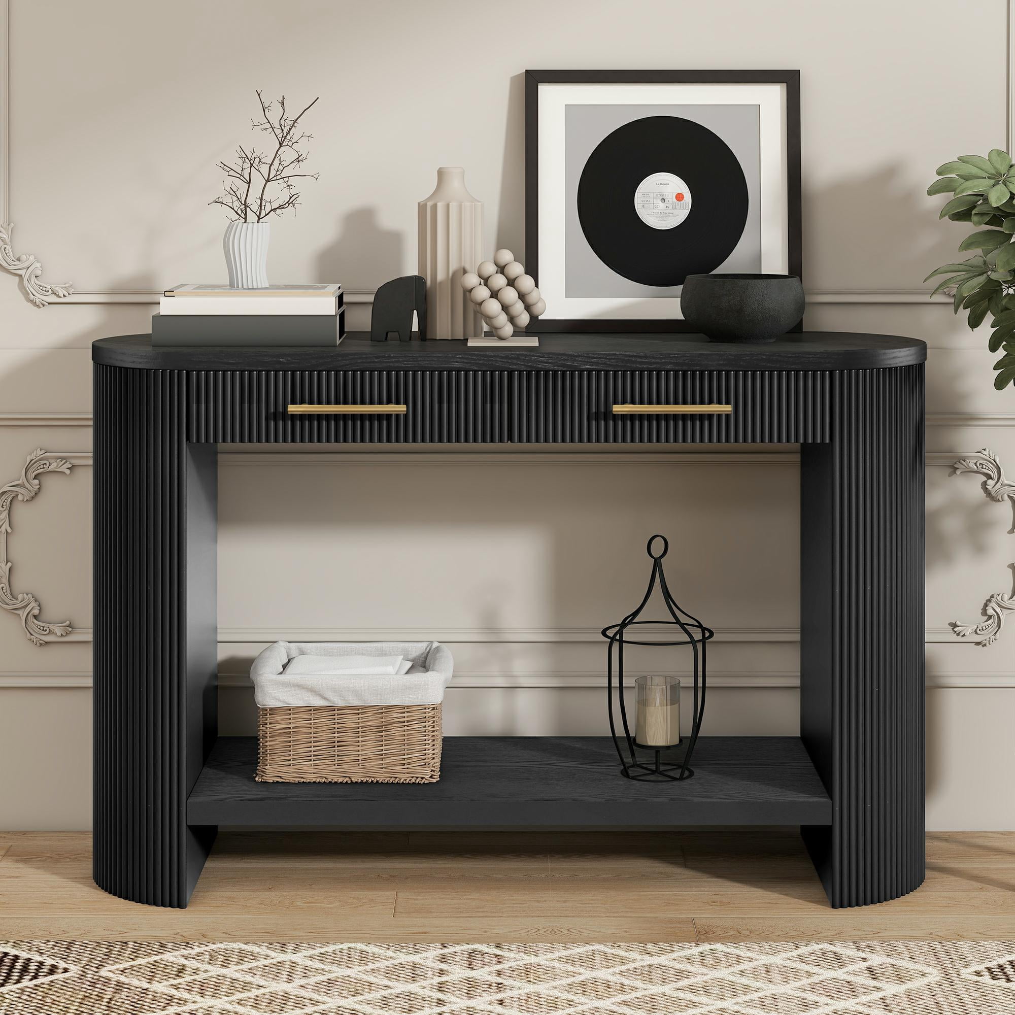 Nouvelle Table Console pour Entrée, Table Console Noire avec Rangement et Tiroirs, Table Étroite Moderne en Bois pour Salon, Couloir