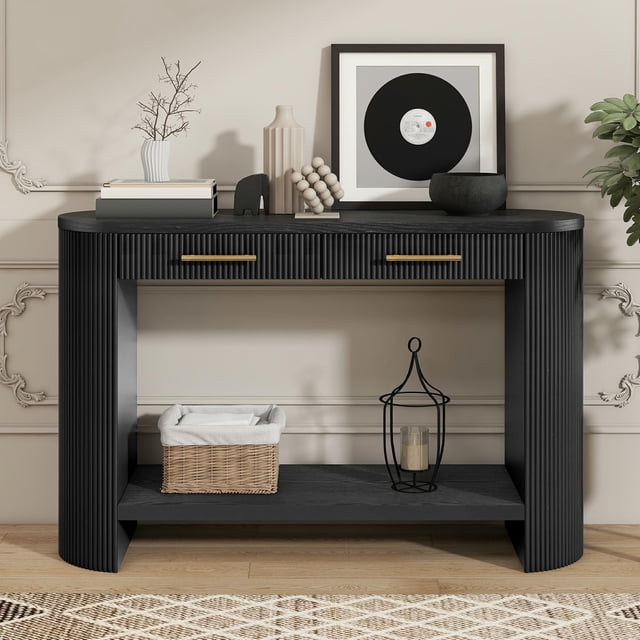 Farmhouse Console Table for Entryway Console Table with Storage and Drawers Narrow Modern Wood Sofa Table for Living Room, Hallway,Black