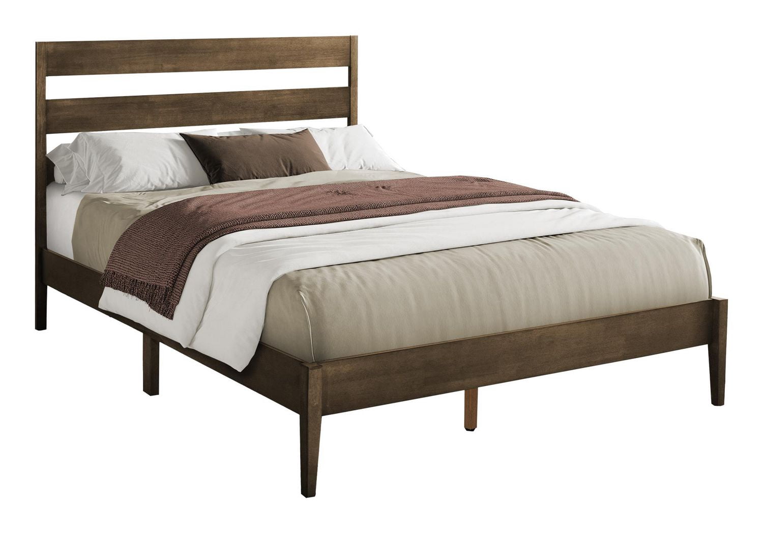 Monarch Specialties Lit, Grand, Cadre Seulement, Lit À Plateforme, Chambre À Coucher, Cadre En Bois Gris, Pieds En Bois Massif Gris, Contemporain