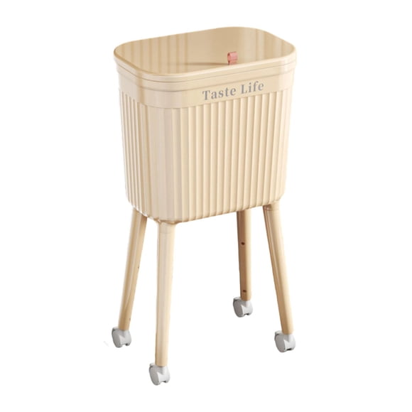 Luzkey Tall Trash Can with Wheel High Foot Garbage Bin Large Capacity Wastebasket Multifunctional Storage Bucket Wide Opening Removable Inner Bucket Sliding beige