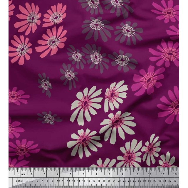 Soimoi Modal Satin Fabric Artistic Flower Print Fabric by the Yard 42 Inch Wide