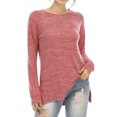 thumbnail image 1 of Women Side Split Hem Crew Neck Long Sleeve Plain Shirt, 1 of 5