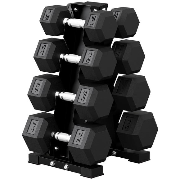 Soozier 180lbs Hex Dumbbell Weight Set with Vertical Rack for Home Gym