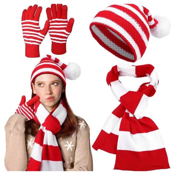Women Winter Christmas Hats Soft Slouchy Striped Knitted Hat Warm Knitted Hats