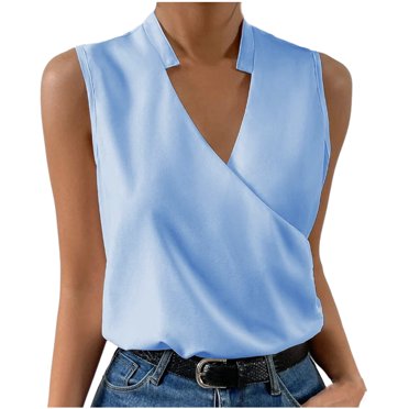 lcziwo Workout Tank Tops for Women 2024,Summer Tops for Women Sleeveless V Neck Tshirt Loose Fit Casual Tank Tunic Blouse,Sky Blue,L