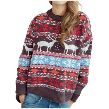 TJAZFJPA Chandails Surdimensionnés d'Automne pour Femmes Grande Taille Chandail de Noël à Manches Longues Col Rond Mode Automne Hiver Pull Confortable Chandail Orange Chandails pour Femmes Grande Taille Col Rond Chandail