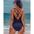 thumbnail image 3 of Charmo Women Ribbed One Piece Swimsuits V Neck Ruched Tummy Control Monokini Bathing Suit, 3 of 6
