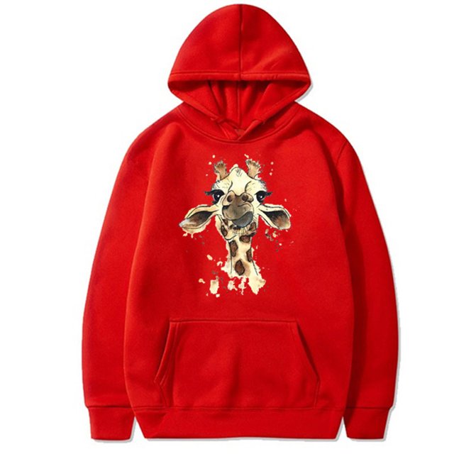 XZNGL Chandail à Manches Longues pour Femmes, Col Rond Décontracté, Imprimé Girafe, Coupe Ample, Chandail à Capuchon