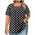 thumbnail image 1 of Liquidation de Hauts pour Femmes Grande Taille, Blouse d'Été à Manches Courtes pour Femmes, T-shirt Plissé à Boutons à Col Rond à Manches Courtes pour Femmes Grande Taille, 1 of 5