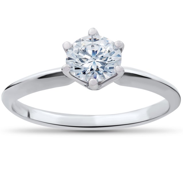 Bague de Fiançailles Solitaire Ronde en Diamant 1/2 Ct en Or Blanc 14 K