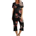 thumbnail image 1 of drppepioner Ensemble pour Femme Imprimé Col Rond Manches Courtes Chemise de Nuit et Pantalon Ensembles Tenue d'Intérieur Pyjamas avec Poches, 1 of 8