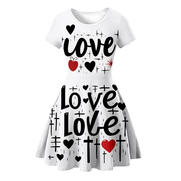 TJAZFJPA Girls Long Sleeve Dress Toddler Girls Short Sleeve Love Prints Princess Dress Dance Party Dresses Clothes Girl Dress