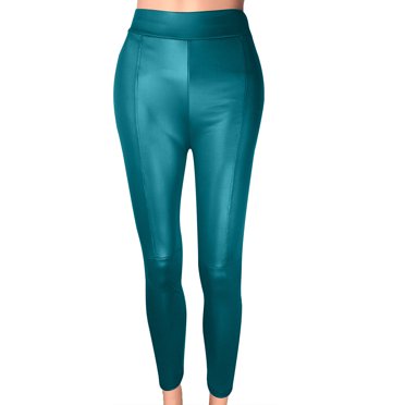 Cameland Women's Fitted Bottom Pants Ladies' Cropped Pants Imitation Leather Pants Elastic Waistband Vertical Stripe Splicing Leggings