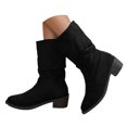 thumbnail image 1 of Dakaela Bottes Western Plissées pour Femmes en Suède Style Cowboy Larges Mi-Mollet Bottillons Bout Rond à Enfiler Chaussures de Marche, 1 of 6