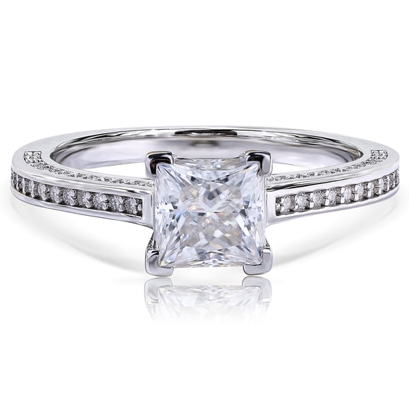 JeenMata Bague de Fiançailles en Moissanite Taille Princesse de 1,75 Carat - Ensemble Nuptial - Bague Pavée - Bague de Promesse - Or Blanc 18k Plaqué sur Argent