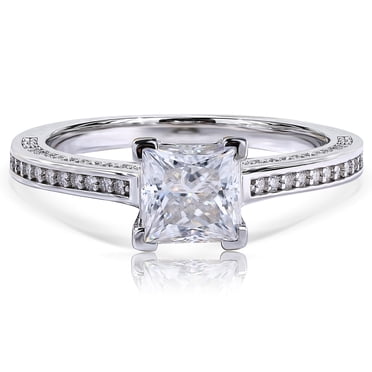 JeenMata 1.75 Carat Princess Cut Moissanite Engagement Ring - Bridal Set - Pave Ring - Promise Ring - 18k White Gold Over Silver