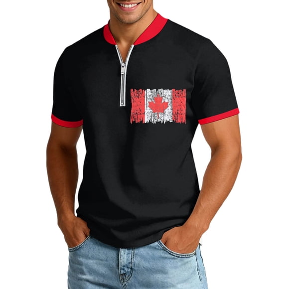 Graphic T Shirt for Everyday Wear Men's Casual Tee with Canada Maple Leaf Print and Comfortable Blend